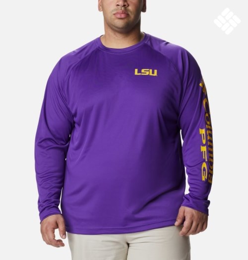 Hanorace Columbia Collegiate PFG Terminal Tackle Long Sleeve - LSU Barbati Violet | Plus Size KYQ19ZS8M